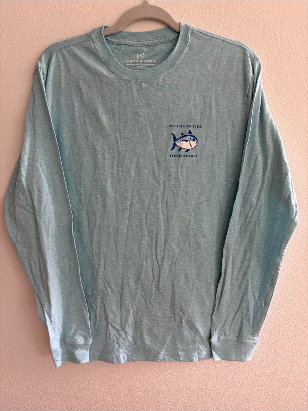 Southern Tide Men's Long Sleeve Tee in Seafoam with Navy Fish Logo